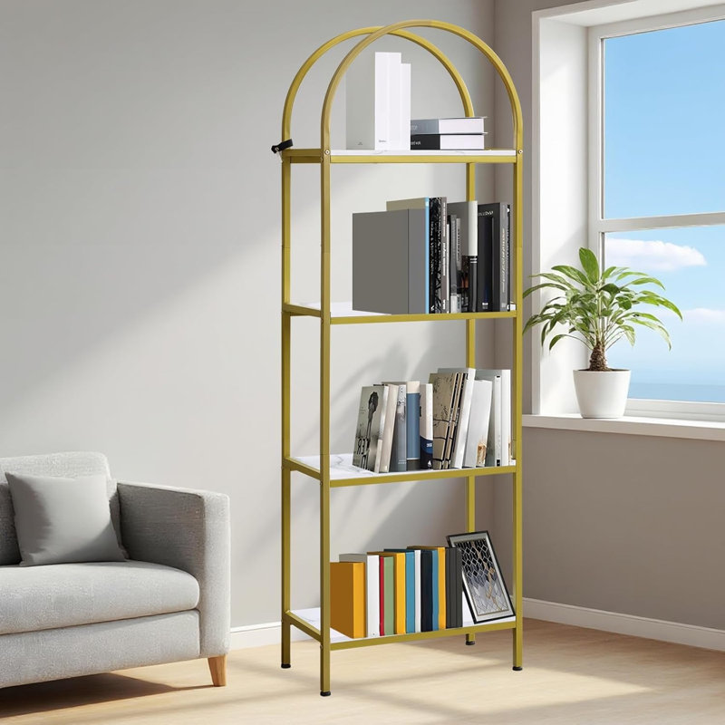 183cm H x 60cm W Metal Bookcase, Gold