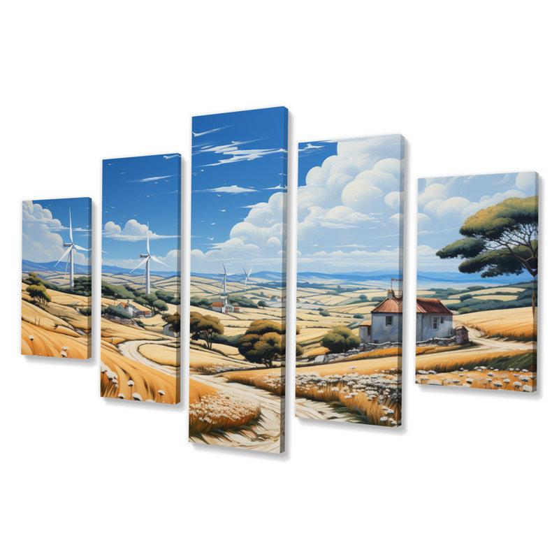 Wind Turbines Sailing The Sky I - Paysages, reproduction d'art sur toile - 5 panneaux