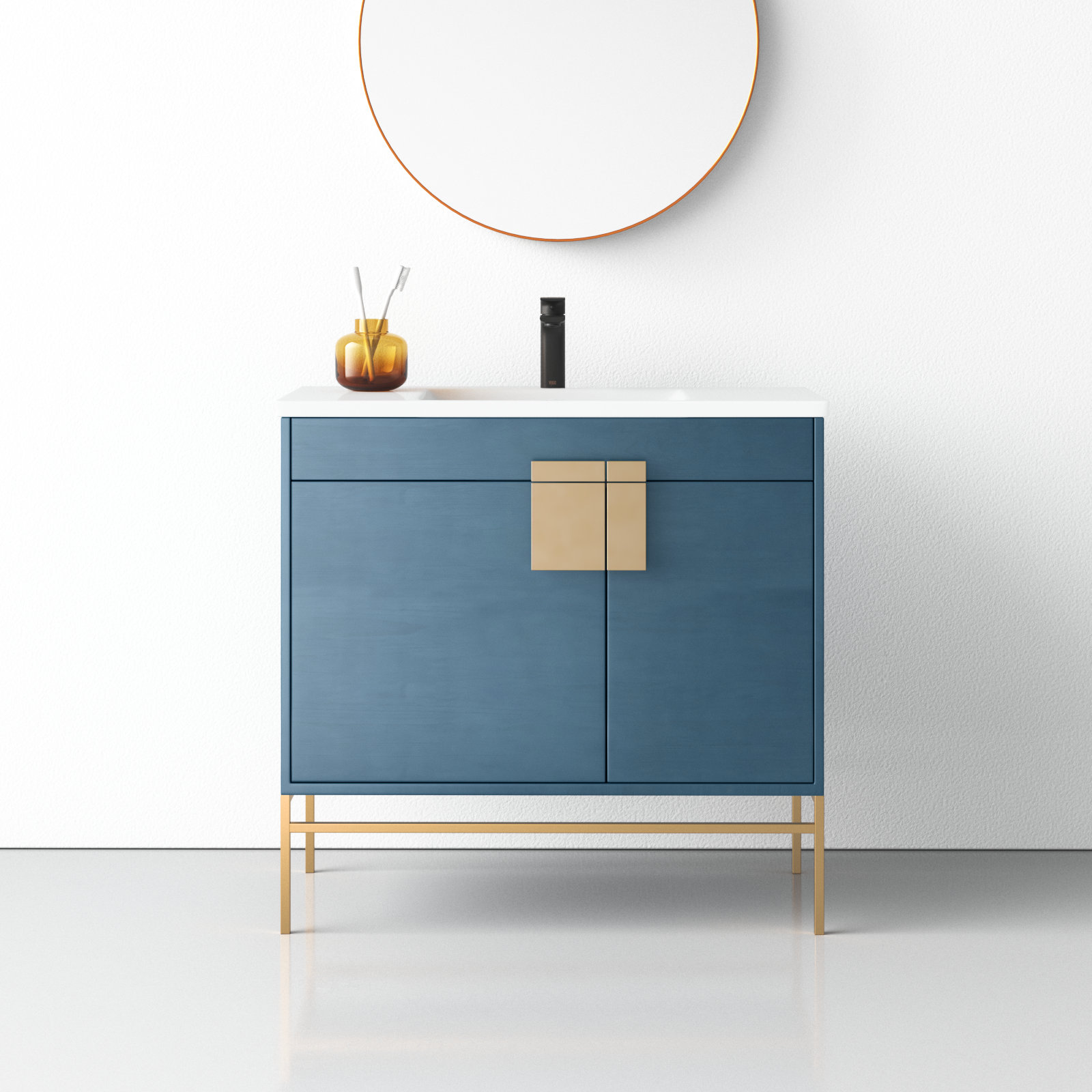 Maisie 36'' Single Bathroom Vanity, Satin Brass, French Blue