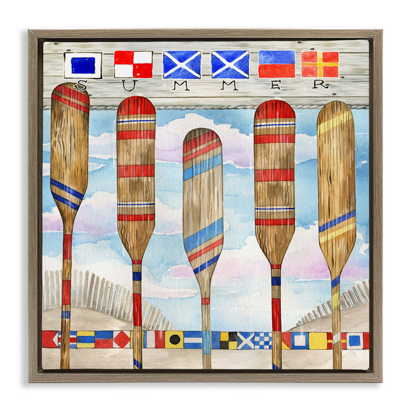 «Marine Summer Paddles», art mural encadré par Ronnie Rooney, H 18 po x l 18 po, Cadre flottant orme Montalcino