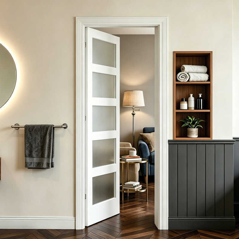 Porte intérieure en panneau de fibres à densité moyenne blanche avec verre réglable 5 Lite, Gauche, 32 po x 80 po