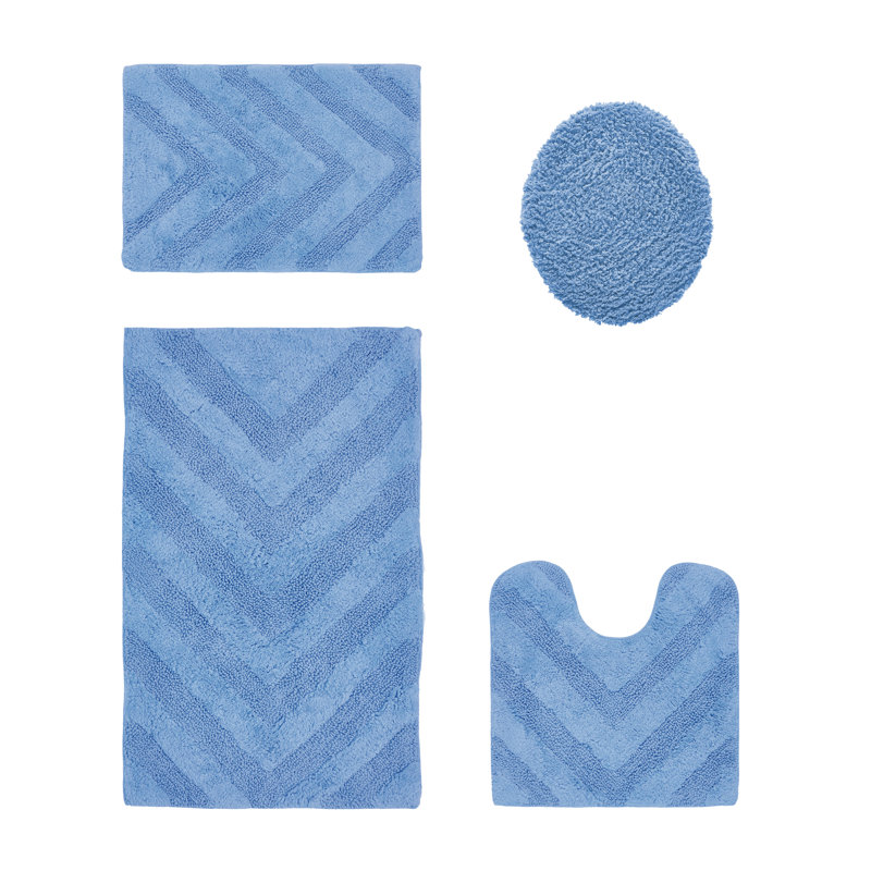 Hugo Premium 100% Cotton 2370 GSM 4-Piece Tufted Bath Rug Set with Non-Slip Spray Latex Backing, OEKO-TEX® Certified, Super Absorbent & Machine Washable, Dark Blue