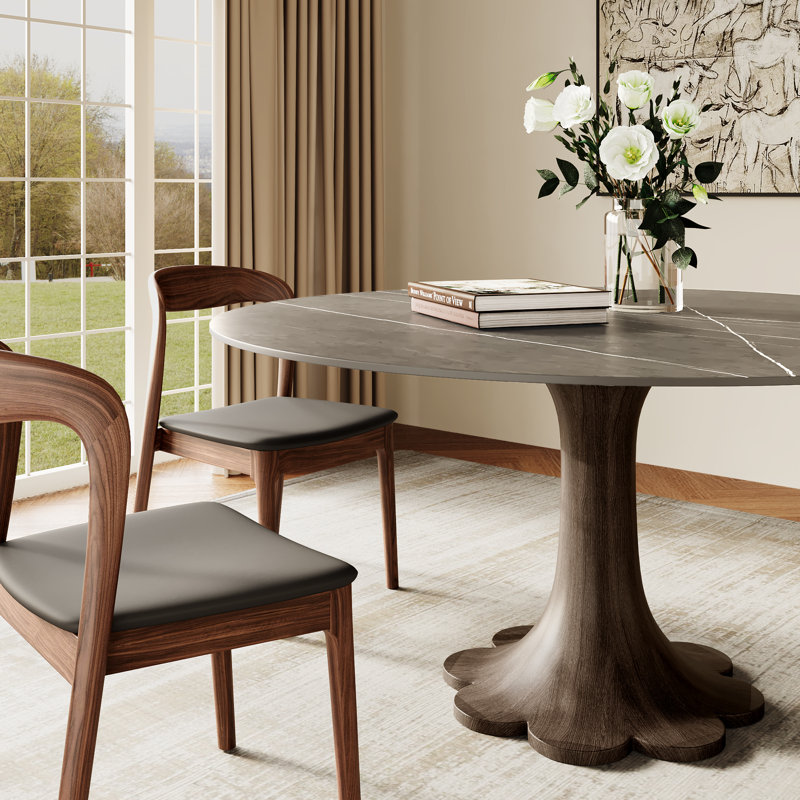 Piédestal rond en bois massif gris fritté Farmhouse (1 table, 4 chaises, 1 table, 6 chaises), 5 pièces: table, 4 chaises