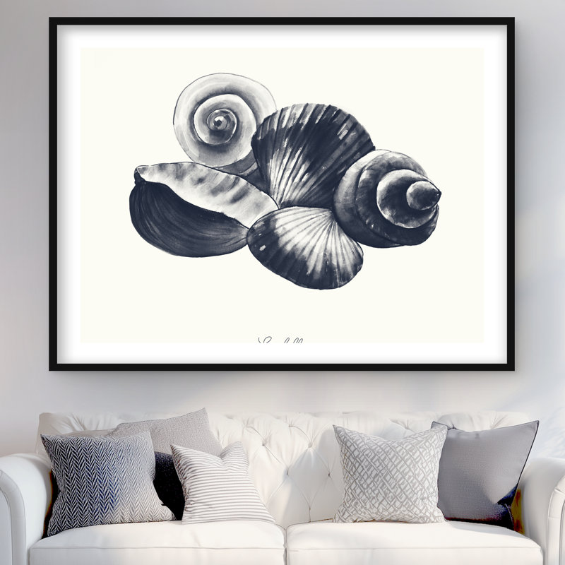 Blue Seaside Shells - Framed Matted Print for Coastal Decor