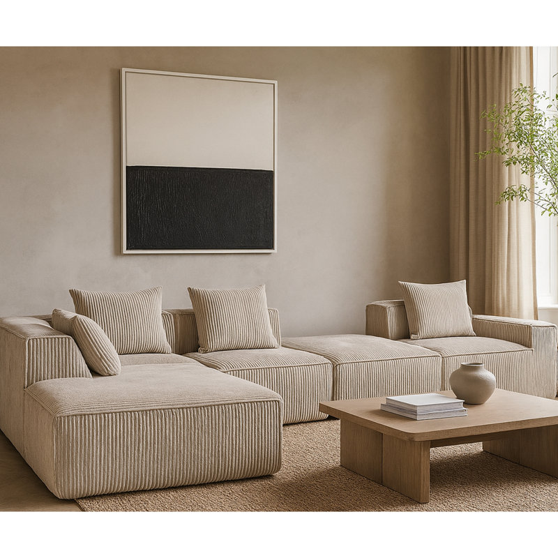 Ensemble de canapé modulaire en velours côtelé 5 pièces Lingge - Modulaire reconfigurable avec 5 coussins, conception sans assemblage et mousse pelucheuse haute densité