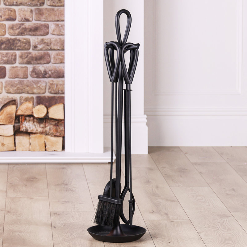 Alexeis Iron Fireplace Tool Set, Black