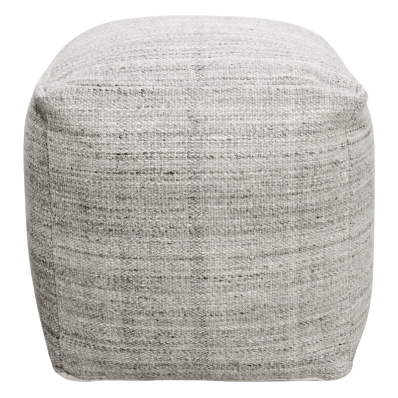 Remi Pouf In Handwoven Contemporary Orange Wool, Gray/White