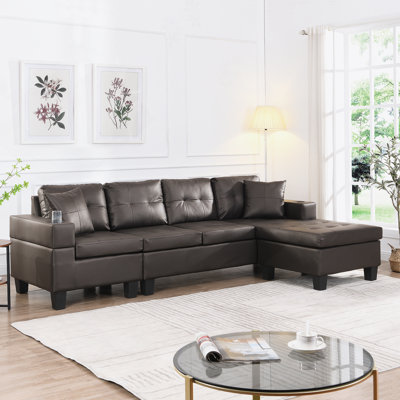 Ensemble de canapé modulaire pour salon avec méridienne en forme de L, porte-gobelet