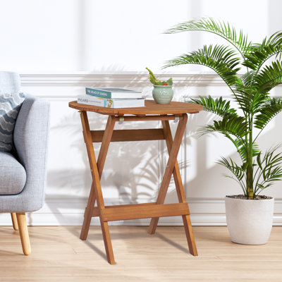 Table d'appoint de patio pliante en bois pour l'extérieur, petite table de bout de plage pliable pour le jardin