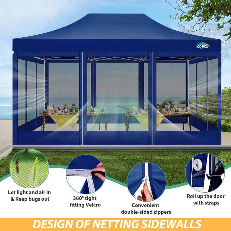 15 Ft. W x 10 Ft.DHeavy Duty Canopy Tent, Pop up Gazebo with Netting Screened, Dark Blue