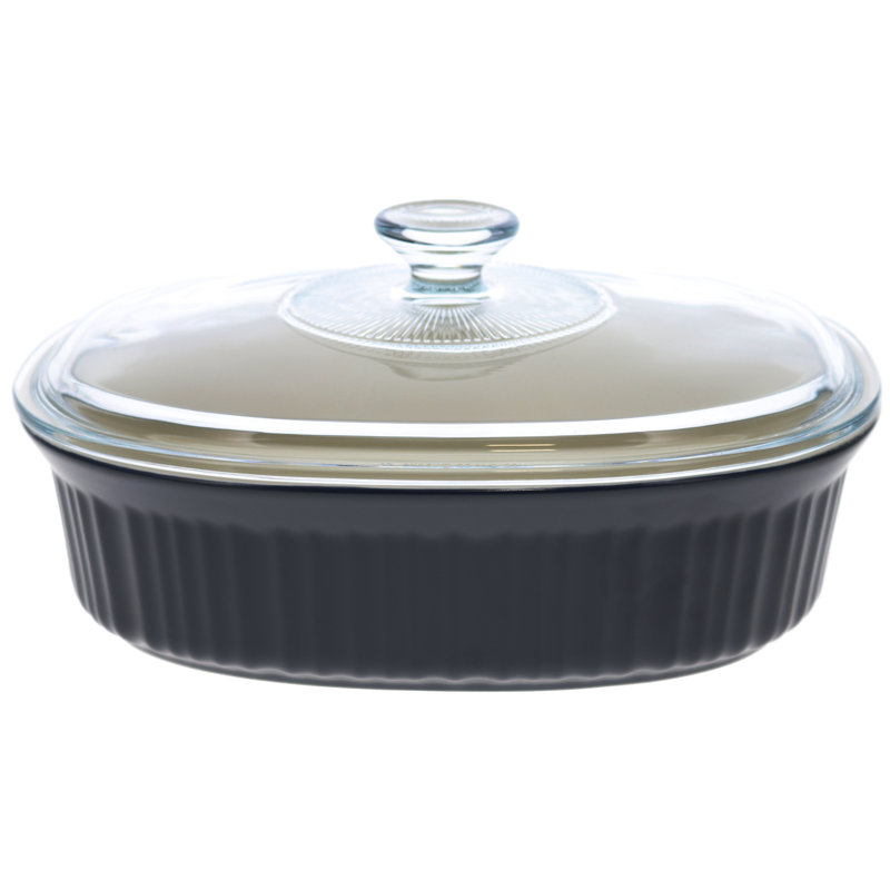 CorningWare Oval Stoneware Stainless Steel 2 Piece Ramekin Casserole Bakeware Set, Navy Blue