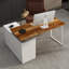 Bureau contemporain en forme de L avec armoire de rangement et grand espace de travail - bois naturel et finition noir / blanc-268580