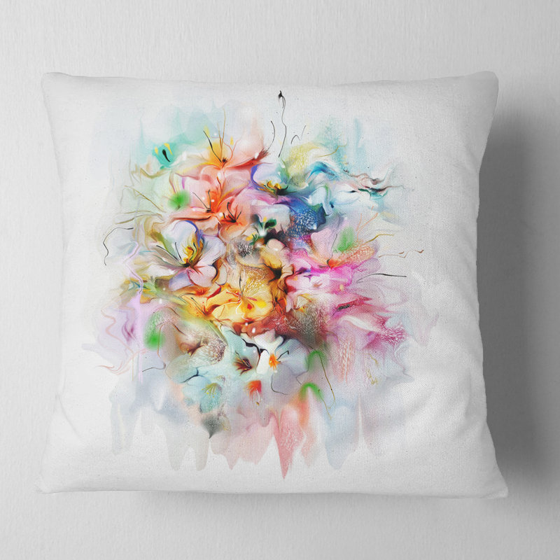 Bouquet de fleurs à l'aquarelle - coussin à imprimé floral, 18 po x 18 po, Orange, Coussin décoratif