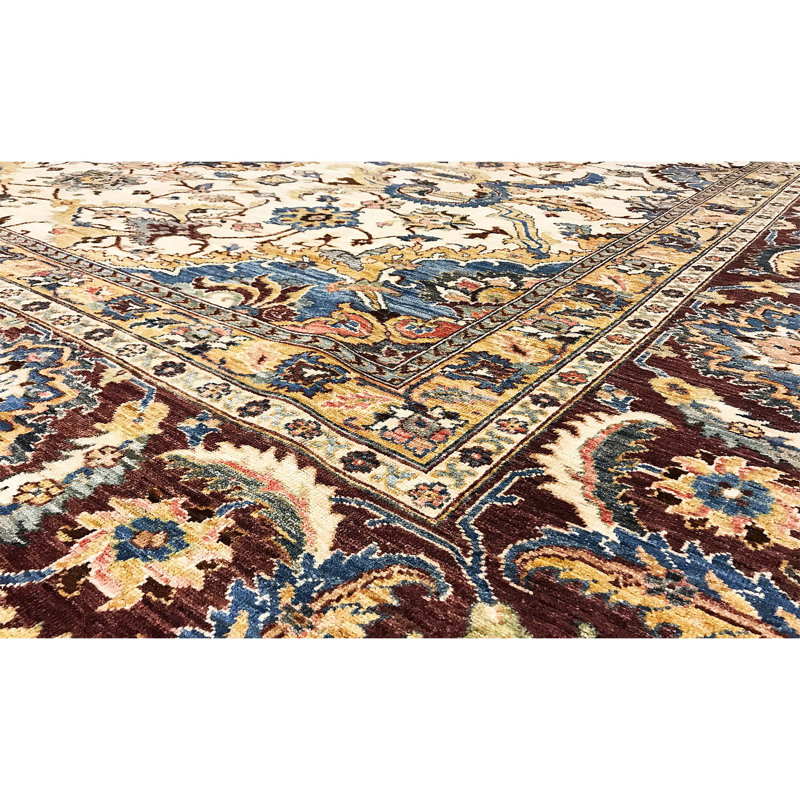 Tapis crème, bleu et brun noué à la main de haute qualité Sultanabad