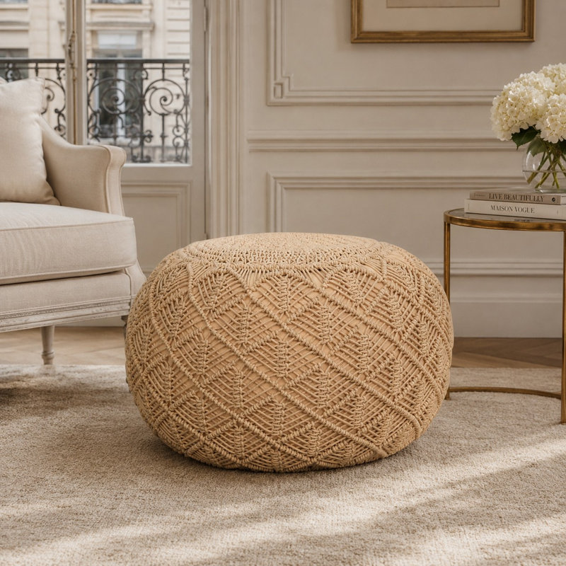 50cm Wide Round No Pattern Pouffe Ottoman, Mustard