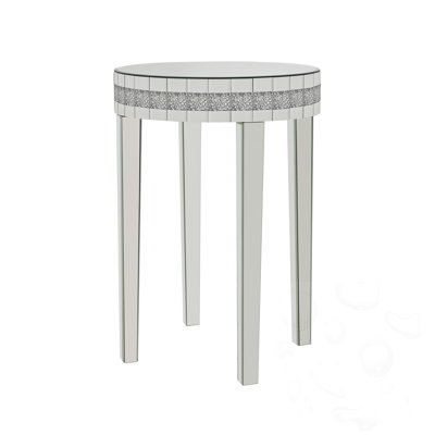 Mirrored Round End Table With Diamond Edge Frame