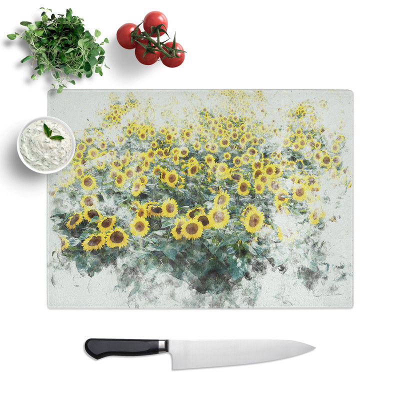 Tempered Glass Field of Yellow Sunflowers Chopping Board, 20 cm x 28.5 cm