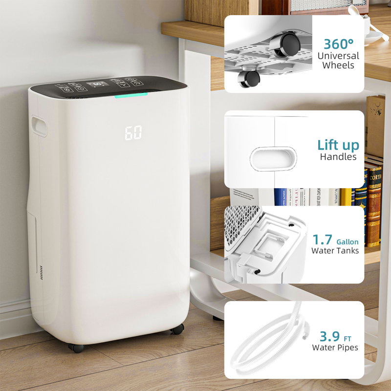 80 Pint Smart Dehumidifier with Touch Control, Dual Drainage, 500 Sq. Ft. Coverage
