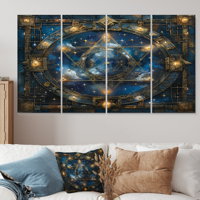 Mystic Merkaba Blue Seal - Art mural abstrait sur toile, 4 pièces, H 28 po x l 48 po