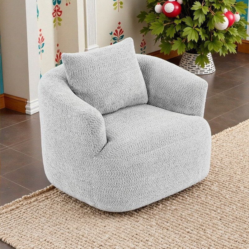 Fauteuil d'appoint pivotant de 38,2 po avec coussin à ressorts ensachés, tissu bouclé et base en fer