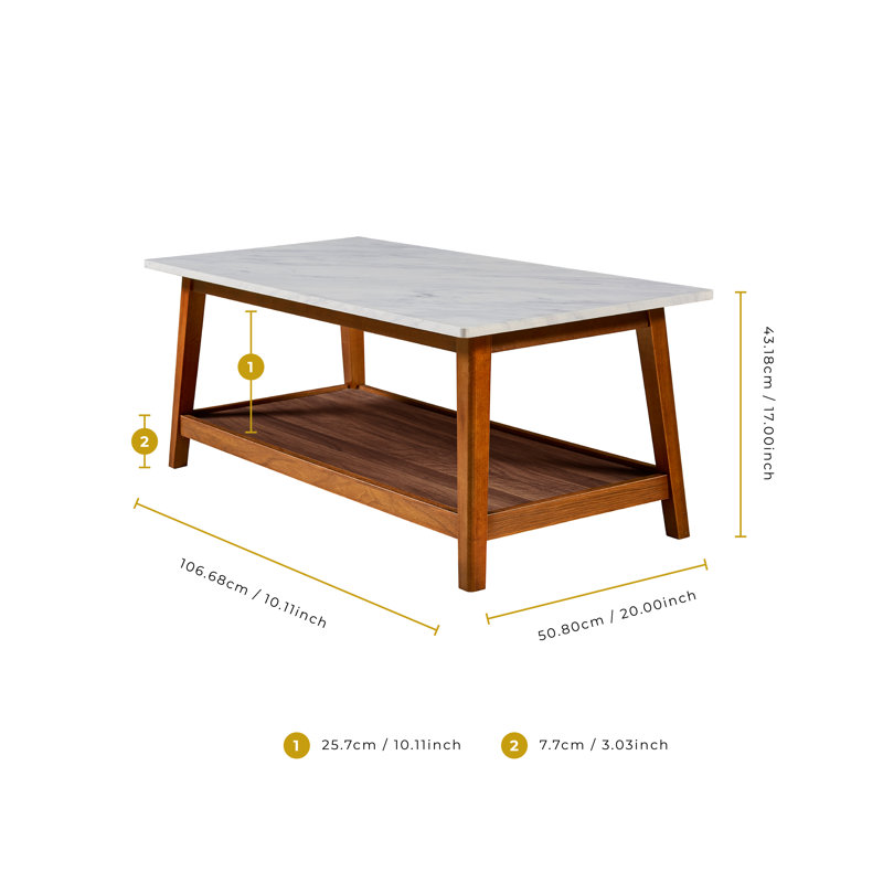 Bayamo Wooden Modern Coffee Table with Marble Effect Top and Open Storage Shelf