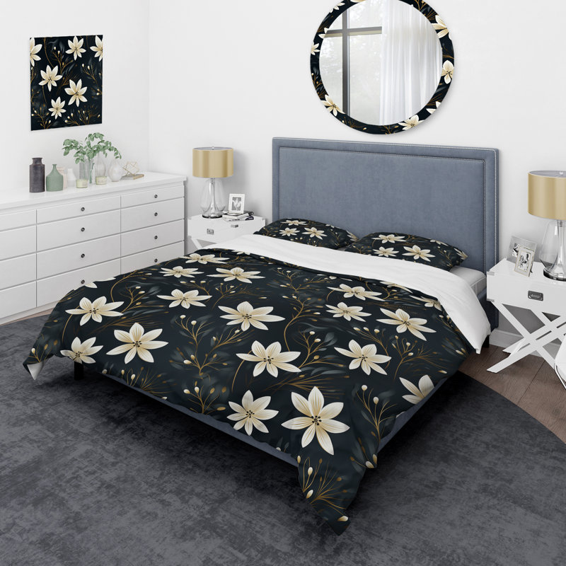 Ensemble de housse de couette en microfibre noir et ivoire, Housse de couette simple + 1 taie décorative stan