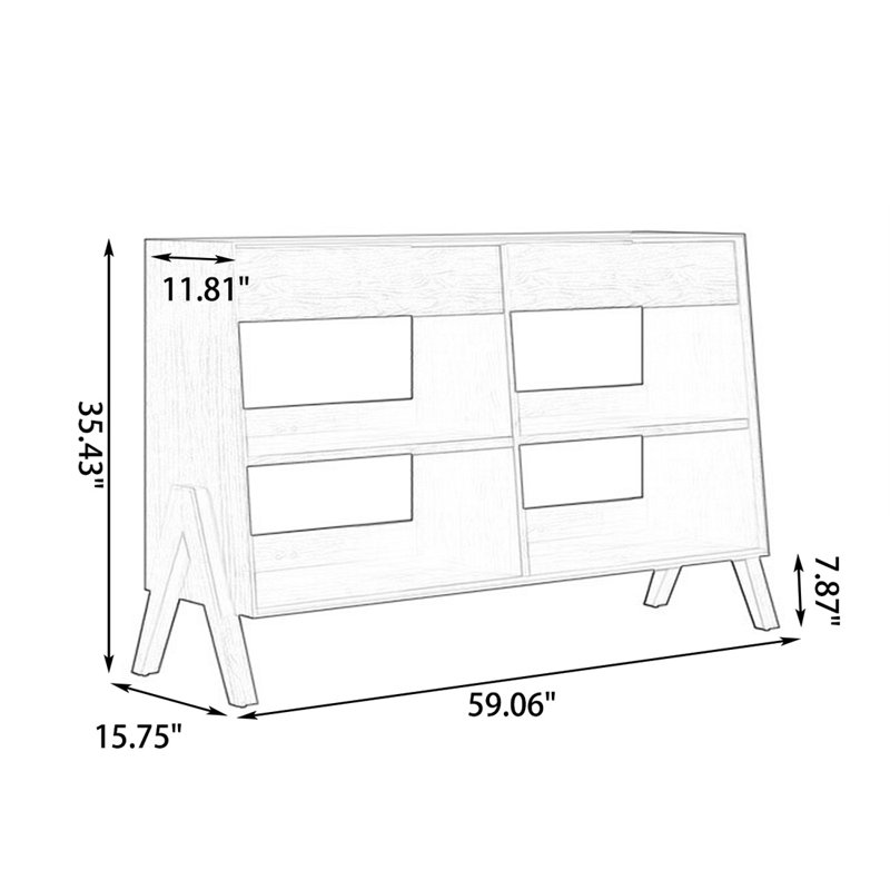 Buffet en bois massif noyer brun, H 35,43 po x l 59,06 po x P 15,75 po, Noir