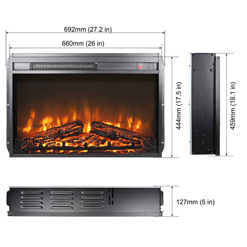 Foyer électrique de 26 pouces - Chaufferette ultra-mince avec bûche et flamme réaliste, minuterie à télécommande, protection contre la surchauffe, chaleur de 1400 W, 5000 / H, fonctionnement pratique