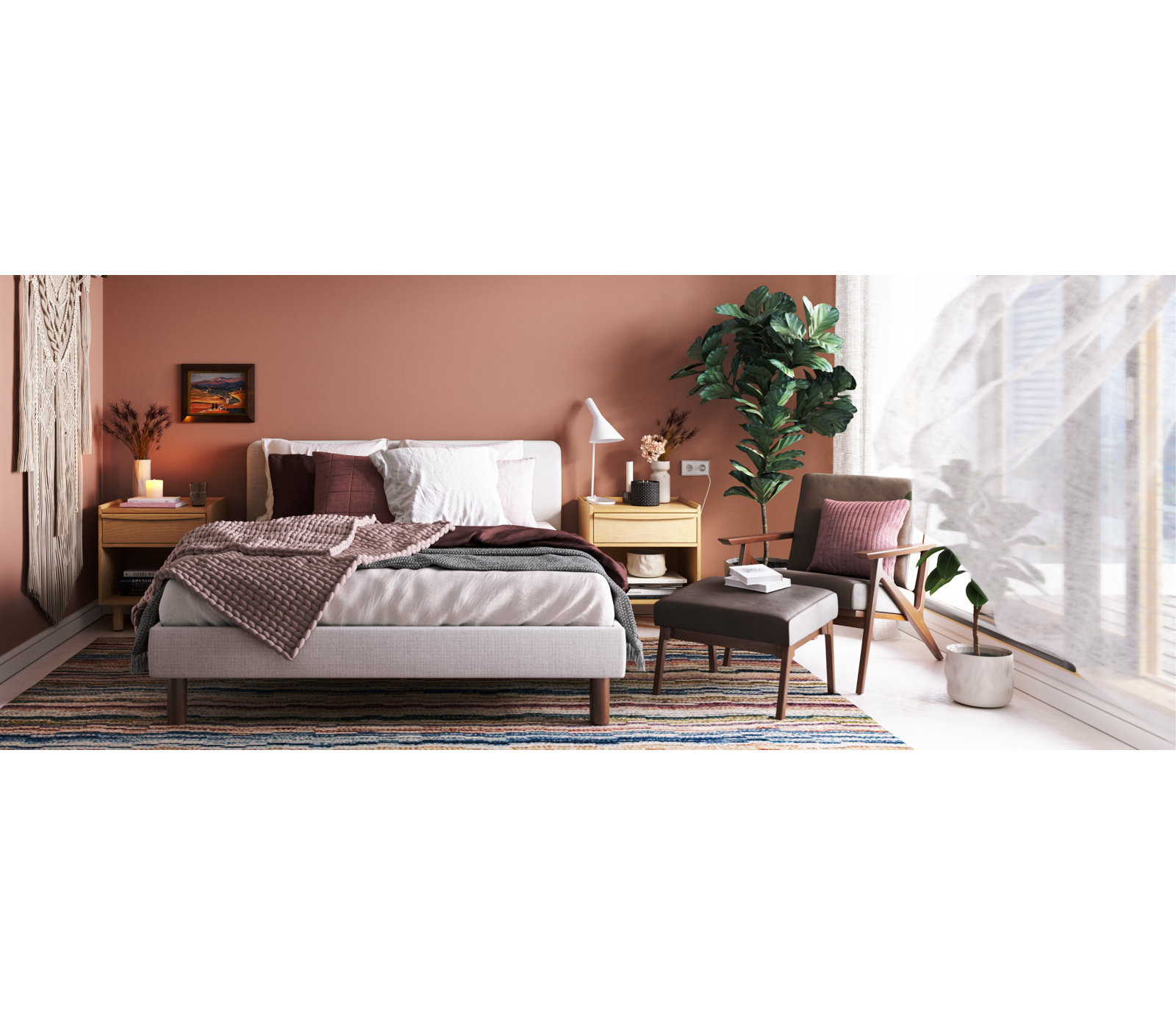 Woodcroft Leather Tan Dark Walnut, Gray Polyester/Natural