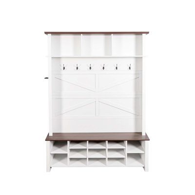 Farmhouse 4-In-1 Hall Tree With 6 Hooks, Entryway Bench, And 16 Open Compartments For Rustic Storage And Organization