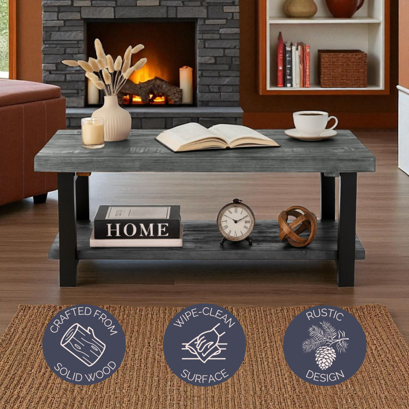 Pomona 42" Solid Wood Coffee Table, Slate Gray, Slate Gray