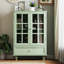 Buffet de couloir contemporain avec portes et tiroirs en verre double - menthe. Qualité fine, robustesse des pieds en bois massif, protection trempée. Tablette réglable, espace pratique. 28 po x l 15 po x 38 po