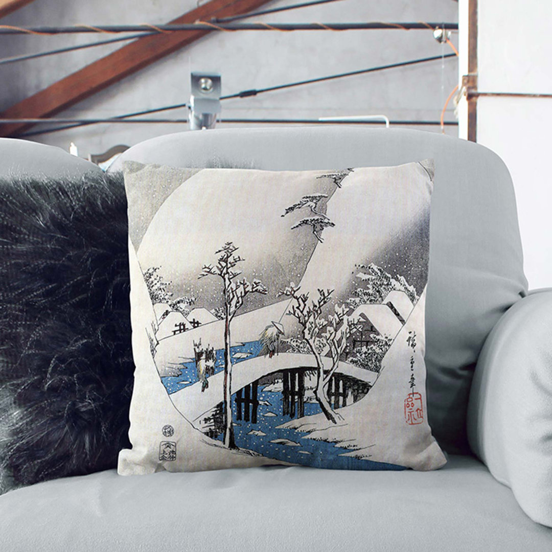 Bridge in the Snow by Utagawa Hiroshige Cushion with Filling
