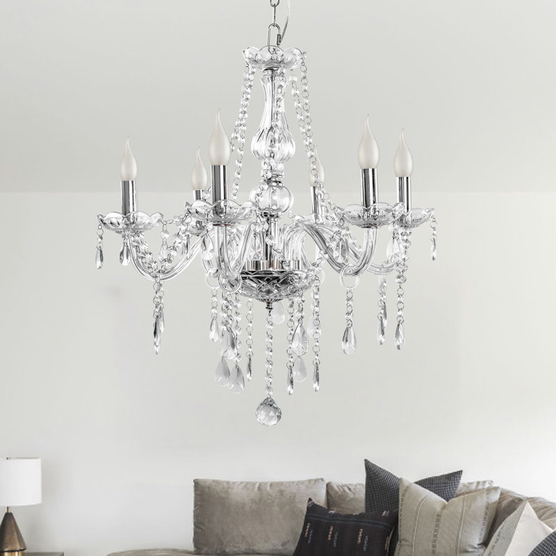 Ayushmaan 6 - Light Dimmable Crystal Empire Candle-Style Chandelier, Silver