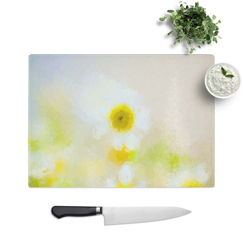 Tempered Glass Daisy Flower View Chopping Board, 39 cm W x 28.5 cm L