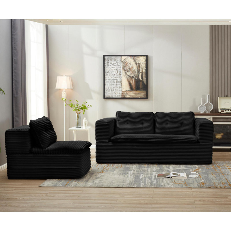 Canapé convertible en velours côtelé moelleux pour salon moderne - Confort et style multifonctionnels