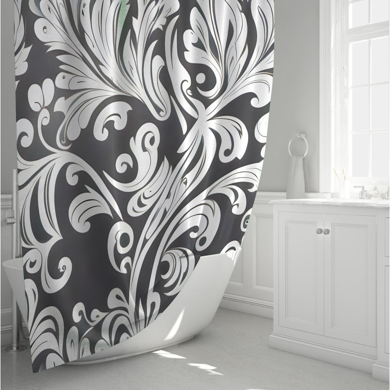Hyndman Floral Shower Curtain, 83" H x 70" W, Dark Grey
