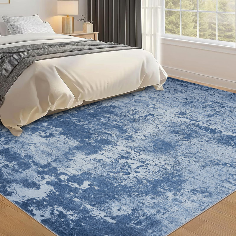 Area Rugs Washable Area Rug for Living Room Bedroom Dining Room Neutral Modern Abstract Carpet Non-Slip Floor Rug, Blue