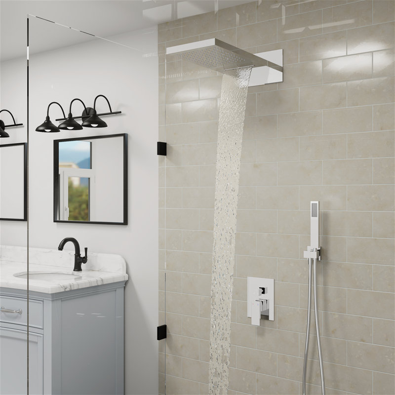 Rainfall and Waterfall Shower System  with Huge Face Rain Shower Head, Rough-in Valve, Chrome