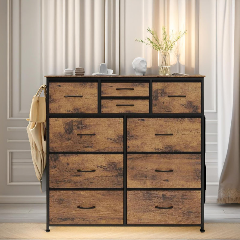 Alrai 10 Drawer 100Cm W Chest Of Drawers Industrial Rustic Brown Bedroom Furniture