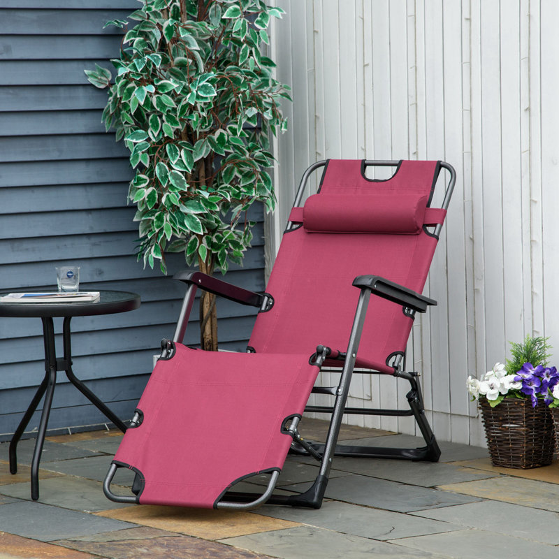 Chaise longue pliante avec coussin et poche, Rouge