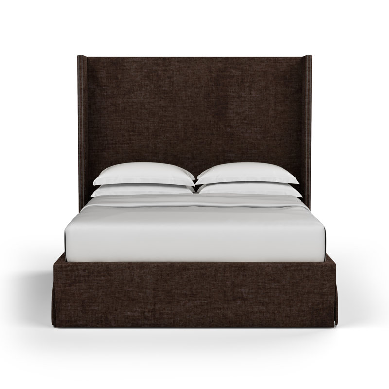 Kaiser Upholstered Wingback Bed, King, Crushed Velvet Chocolate