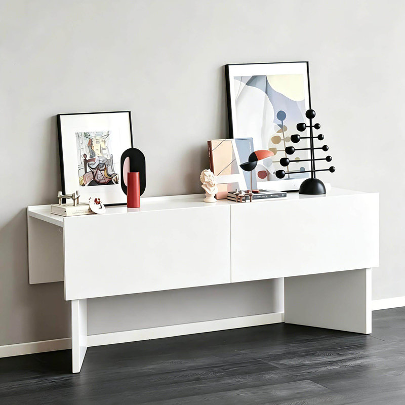 Console italienne de minimalisme moderne italien, H 30,7 po x l 78,7 po x P 15,7 po, Blanc, Blanc, Blanc