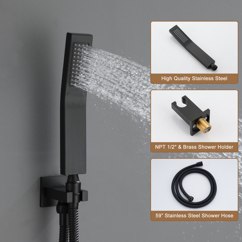 Matte Black Dual Shower Head Thermostatic System with Body Jets