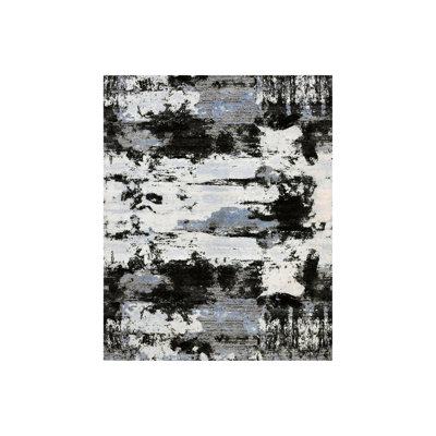 Tapis oriental rectangulaire noir en laine noué à la main 7 pi 10 po x 9 pi 10 po - MOA10275178