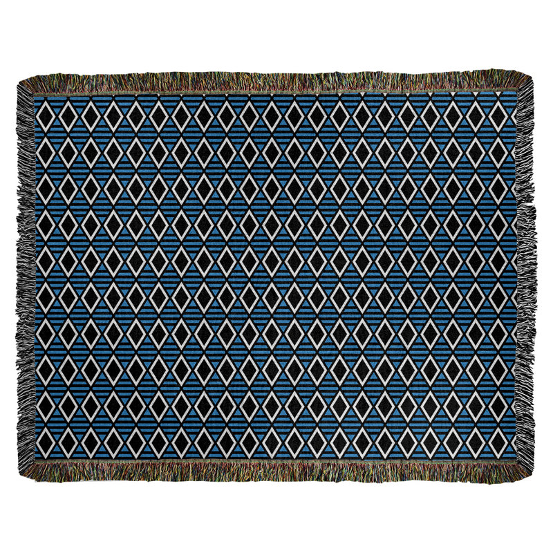 Couverture tissée Katelyn Elizabeth, L 37 po x L 52 po, Noir / bleu, Geometric Diamonds