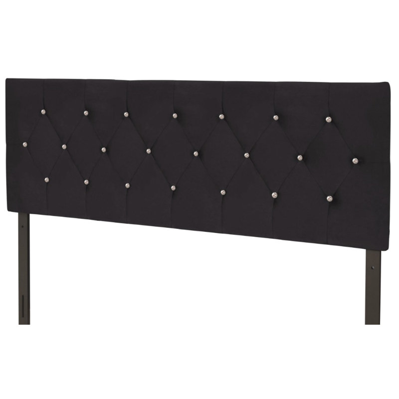 Ameer Velvet Upholstered Panel Headboard, Queen, Black Velvet