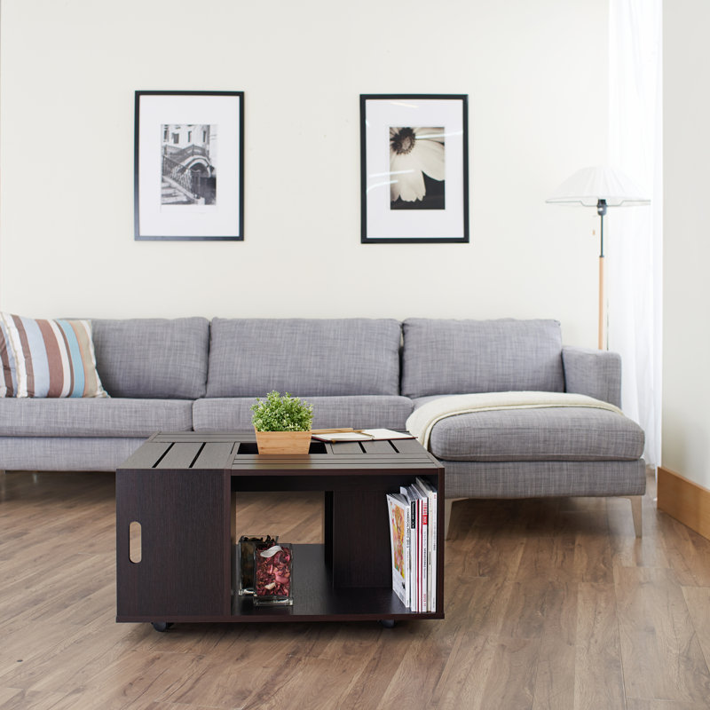 Wheel Coffee Table with Storage, Espresso