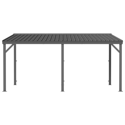 12'x16' Hardtop Lean to Gazebo with Gutters, Connectable Wall Mounted Gazebo Pergola with Galvanized Steel Roof, 60MPH Wind Resistance, Outdoor Large Metal Canopy, for Patio, Deck, Lawn - Grey