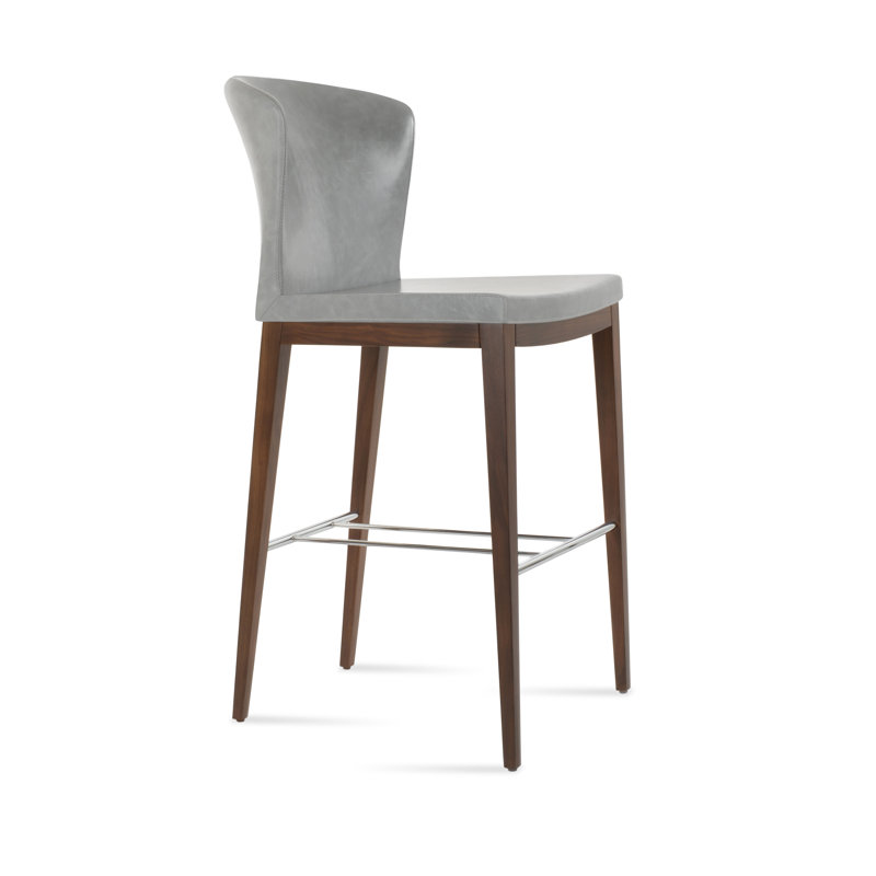 Tabouret de bar et de comptoir à dossier haut Capri, Noyer noir, Tabouret de bar (siège d'une hauteur de 29 po), Gris clair